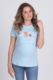Футболка для беременных и кормящих 10590 голубой/мишки