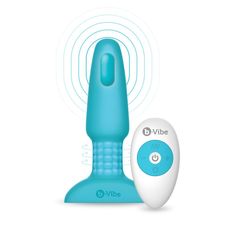 Голубая вибропробка с ротацией шариков RIMMING REMOTE CONTROL PLUG TEAL - 15,2 см. - 