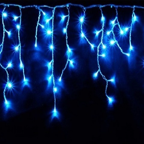Светодиодная бахрома 3*0,6 белый провод каучук, Синяя