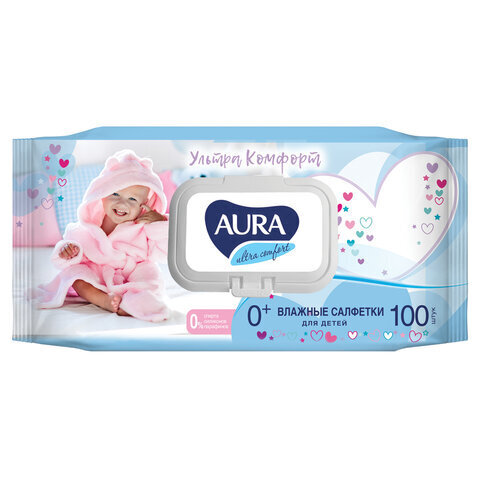 Салфетки влажные (AURA) КОМПЛЕКТ 100 шт., 