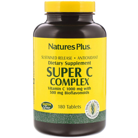 Nature's Plus, Супер комплекс витаминов С, 1000 мг витамина С с 500 мг биофлавоноидов, 180 таблеток
