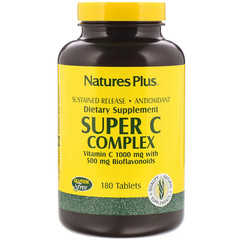 Nature's Plus, Супер комплекс витаминов С, 1000 мг витамина С с 500 мг биофлавоноидов, 180 таблеток