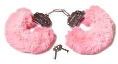 Розовые наручники с пушистым мехом и ключиками - 