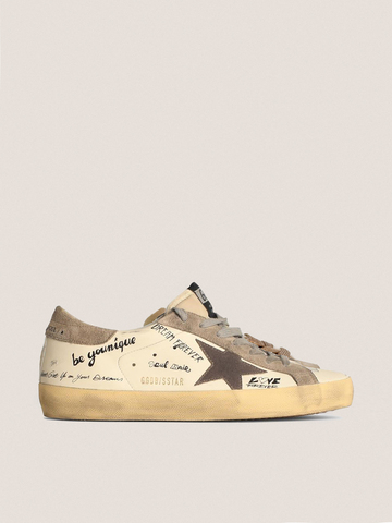 Super Star in white leather with contrasting decorative lettering