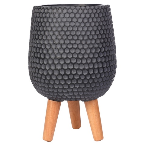 HON-VASE-BLK-32 Кашпо Ханни Ваза с подставкой, файберстоун, черное, D32 H43 cm