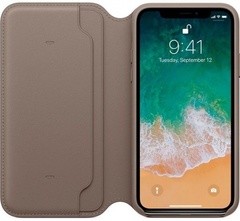 Клип-кейс Apple Leather Folio для iPhone X (платиново-серый)