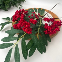 №2 Ягоды рябины на ветке, цвет красный, 53 см, набор 2 ветка.