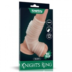 Насадка на пенис с вибрацией с рукавом для мошонки Wave Knights Ring (14,4*2,8)