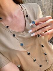 Колье-нитка Trendy из серебра с агатом - 10 мотивов клевер длина 120 см