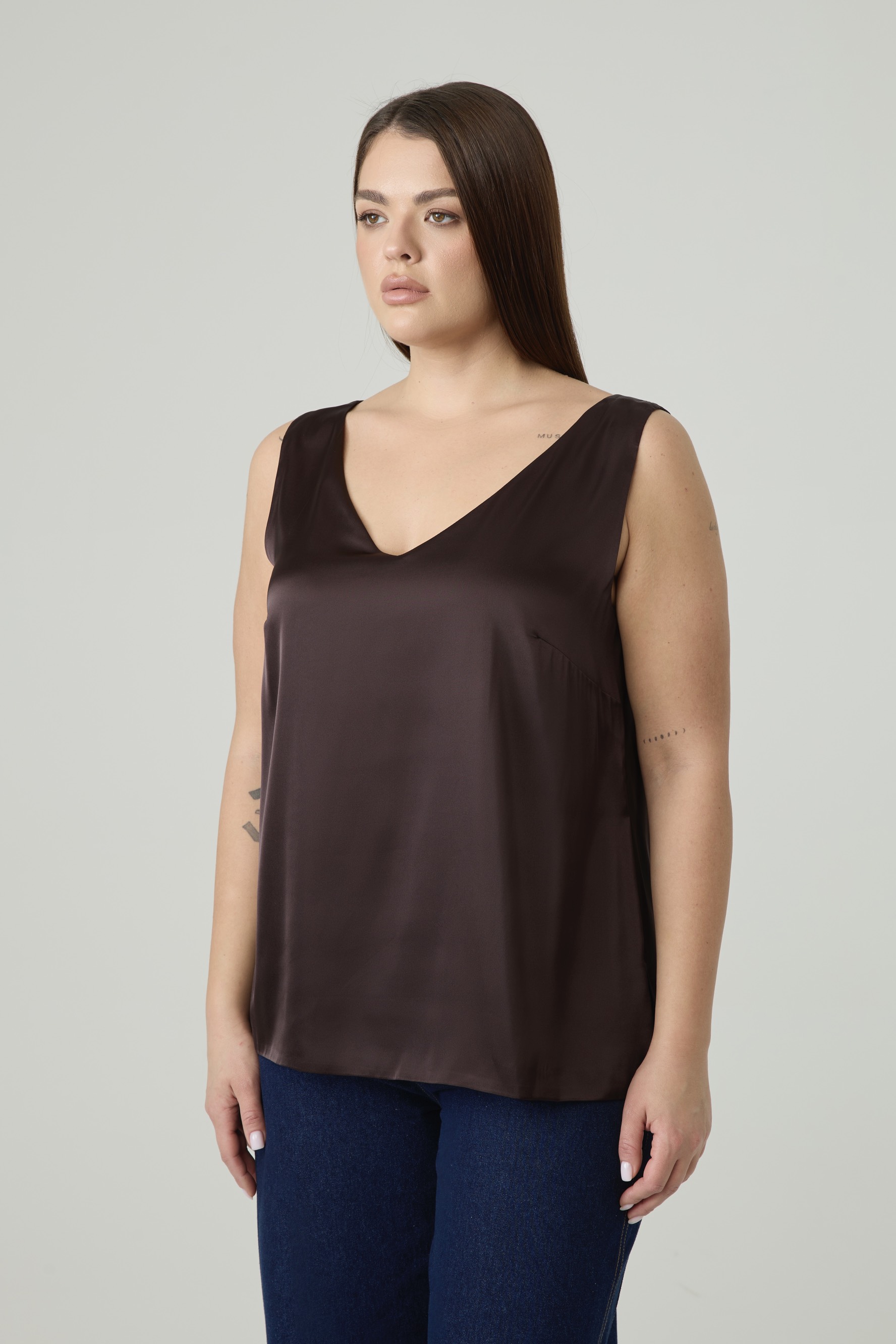 Топ двухслойный на широких бретелях, шоколад