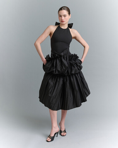 Платье с оборками и прозрачным подъюбником