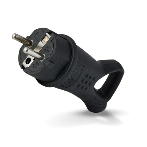 89-7-086 Вилка каучук, с ушком, однофазная 16А, с/з, черная, 0003 (G-0003) Universal