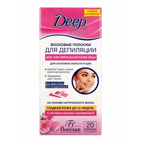 Floresan DEEP DEPIL Восковые полоски для депиляции чувствительной кожи лица,20шт