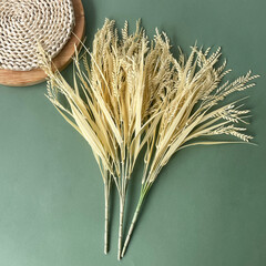№2 Колосья пшеницы, искусственная зелень, цвет натуральный, букет 43 см, набор 3 букета.