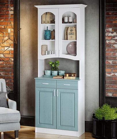 Буфет 2-х створчатый Констанция (Белый матовый/Голубой, Белый)