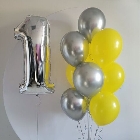 Набор шаров на 1 годик, серебро и жёлтый