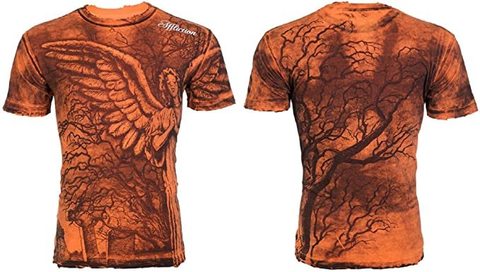 Affliction | Футболка мужская Grave Angel Orange Tee A468O перед и спина