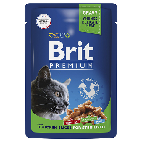 Влажный корм Brit Premium с цыпленком кусочки в соусе, для взрослых стерилизованных кошек, 85 г
