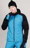 Премиальный костюм для лыж и зимнего бега Nordski Hybrid Hood Warm 2.0 Black-Light Blue