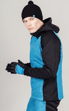 Премиальный костюм для лыж и зимнего бега Nordski Hybrid Hood Warm 2.0 Black-Light Blue