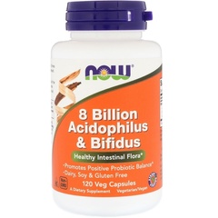 Now Foods, 8 млрд ацидофильных и бифидобактерий, 120 растительных капсул