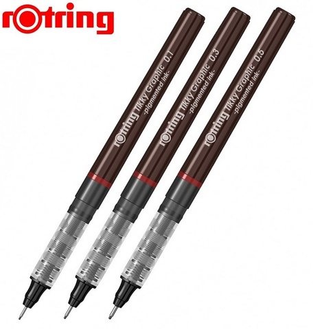 Набор ручек капиллярных Rotring Tikky Graphic 3 ручки: 0.1/0.3/0.5 mm черные чернила (1904780)
