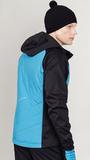Премиальный костюм для лыж и зимнего бега Nordski Hybrid Hood Warm 2.0 Black-Light Blue