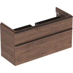 Шкафчик для раковины Geberit Smyle Square, с двумя выдвижными ящиками: B=118.4см, H=61.7см, T=47см, Пекан / Меламин, древесная структура фото