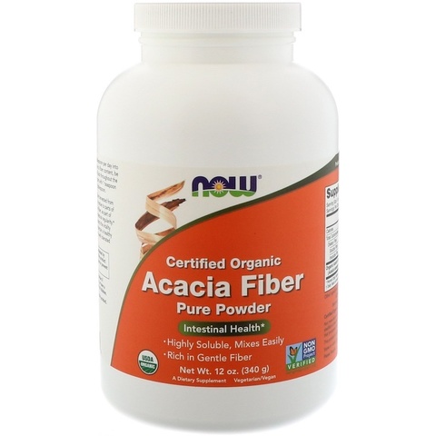 Now Foods, Сертифицированный органический порошок, клетчатка акации, 12 унций (340 г)