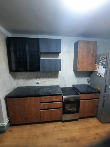 Кухня Техно-6 2.0 м графит / белый снег софт / графит софт