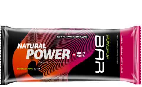 Батончик PowerUp Natural Power Bar Fruit & Nuts - финики, клюква, фундук, кокос