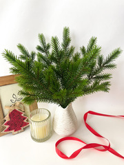 Еловые ветки искусственные, еловые лапки, 9 лапок на ветке, Зеленая, декор зимний, новогодний, 35 см, набор 20 веток