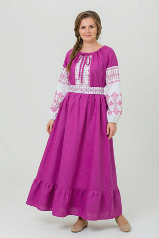 платье в русском стиле с поясом