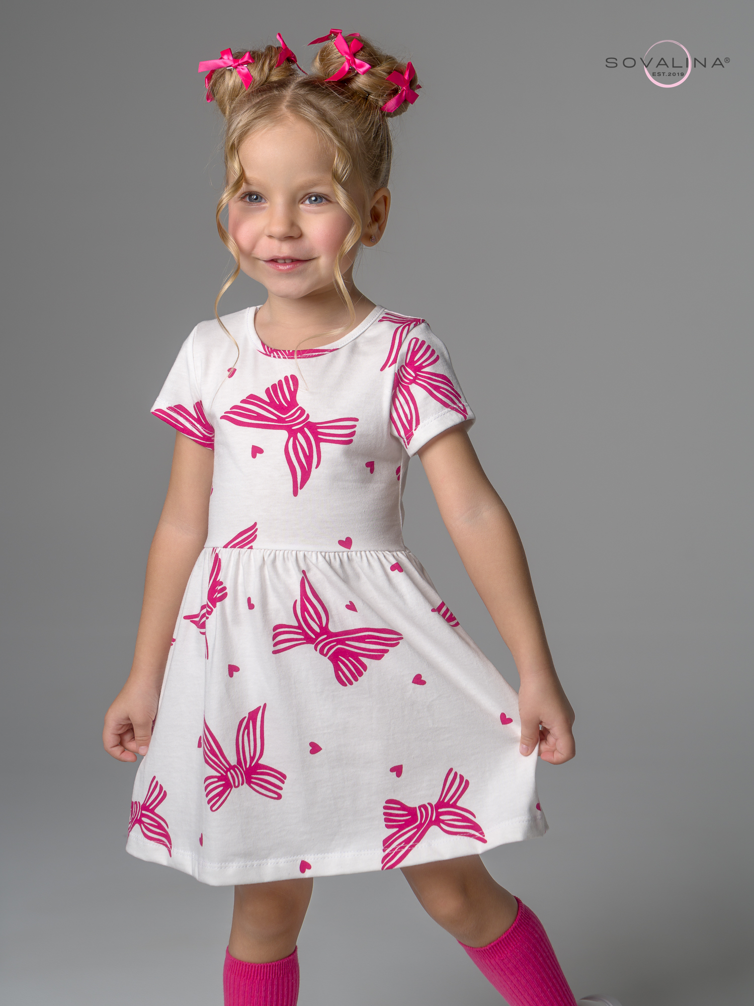 Платье Лето алые бантики