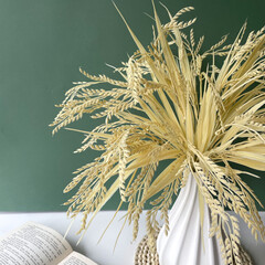 №2 Колосья пшеницы, искусственная зелень, цвет натуральный, букет 43 см, набор 3 букета.