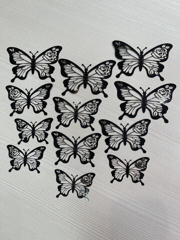 Наклейки Бабочки , Бумага вырубка, Черные, 12 шт. / 12*8см - 4 шт., 10*6,5см - 4 шт., 8*5,5см - 4 шт.