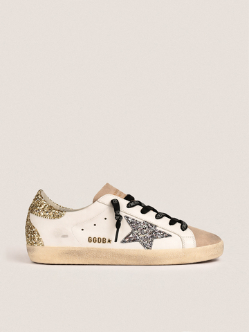 Super Star with black glitter star and gold glitter heel tab