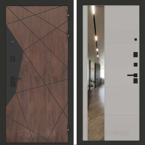 Входная металлическая дверь Бункер БН-14 зеркальная вставка ФЛЗ-649 Серый софт