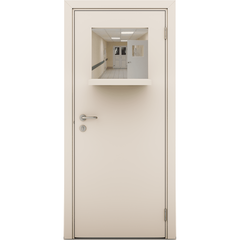 Купить Межкомнатная влагостойкая дверь кремовая с выпадающим окном