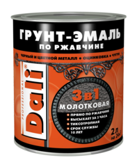 Грунт-эмаль по ржавчине Dali 3 в 1, молотковая, 2 л, черная, 29338