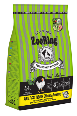 ZooRing Adult Cat Indoor сухой корм для кошек (цыпленок с розмарином) 400 гр