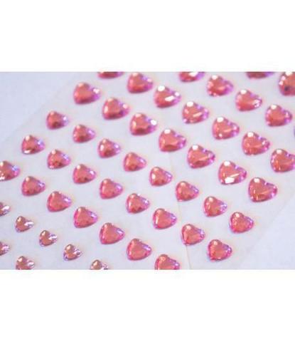 Стразы самоклеющиеся сердечки разного размера 84 шт розовые
