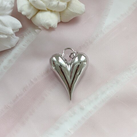 Подвеска Сердце, дутая, 28*38 мм, родий, П815