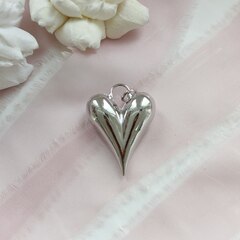 Подвеска Сердце, дутая, 28*38 мм, родий, П815