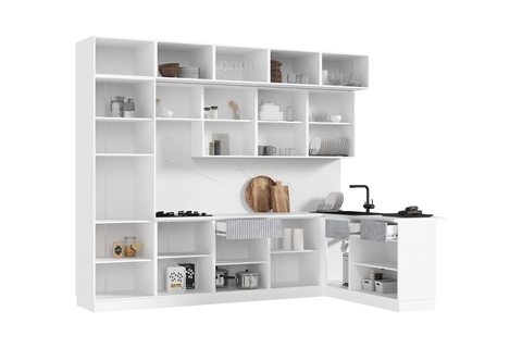 Кухня угловая Оливия 3.0 х 1.8 м белый глянец холодный / мрамор глянец / белый