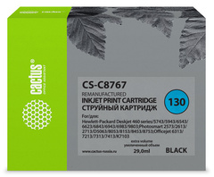 Картридж струйный Cactus CS-C8767 №130 черный (29мл) для HP DJ 5740, 5743, 5745, 5748, 5793, 5940, 5943, 6540, 6540d, 6540dt, 6543, 6543d, 6620, 6623, 6840, 6843, 6940, 6940dt, 6943, 6980series, 6980dt, 6983, 6985, 9800series, 9860, DJ 6310, 6310xi,