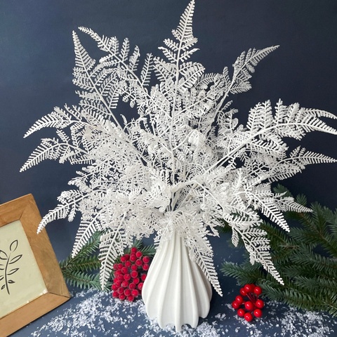 Папоротник Белый стильный, силиконовый, искусственная зелень, 48 см, набор 1 шт