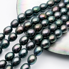 Жемчуг бусины, цвет черный AB, размер около 6-7,5*6-6,5 мм, цена за отрезок 18 см (1/2 нити)