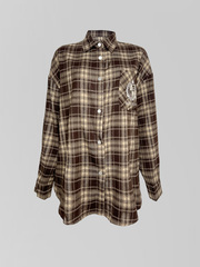 Рубашка Lan Lan 9055 удлиненная в клетку с надписью на кармане