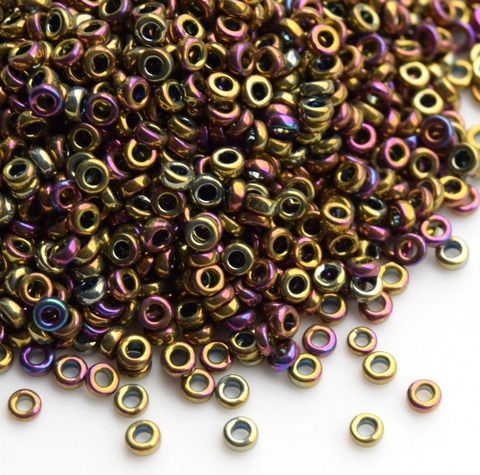 SPR-0188 Бисер-разделитель 2.2*1мм металлический фиолетово-золотистый ирис/ Spacer beads 2.2*1mm metallic purple gold iris